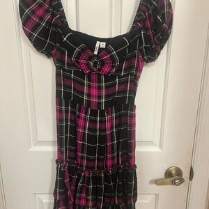 Bar III Black and Pink Plaid Dress